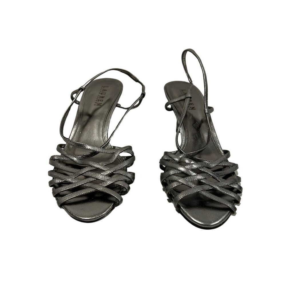 Lauren by Ralph Lauren Women's Silver Strappy Kitten Heels